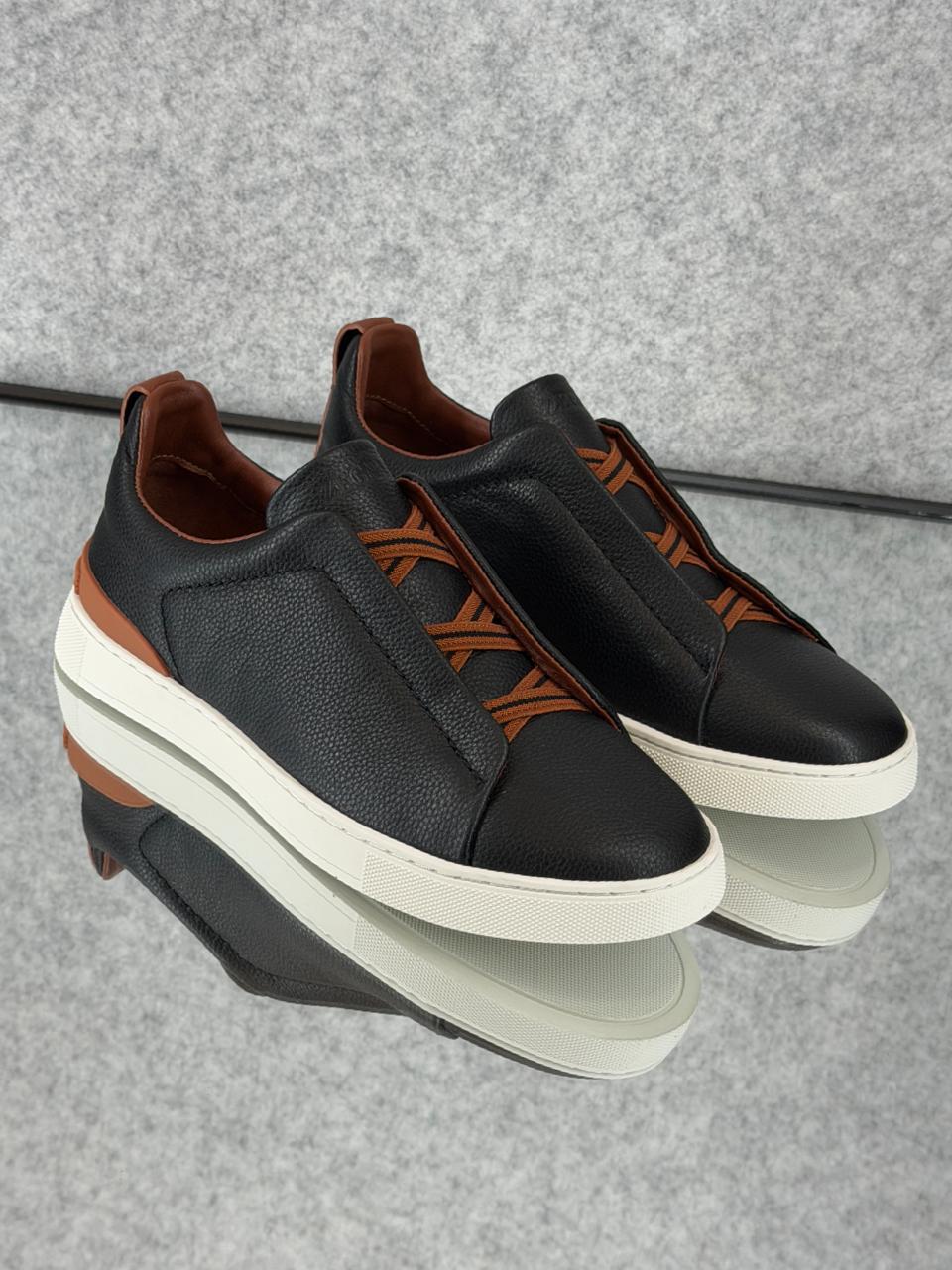 Premium luxury Zegna triple stitch black/brown sole and tread detail