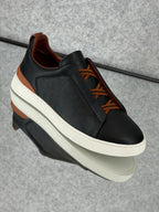 Premium luxury Zegna triple stitch black/brown side view