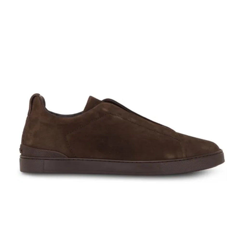 Premium Zegna triple stitch chocolate suede view 1