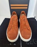 Premium luxury Zegna triple stitch dark suede sole and tread detail